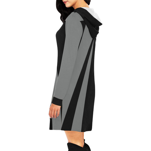 Modern Art Black Triangles Rays Stripes All Over Print Hoodie Mini Dress (Model H27)