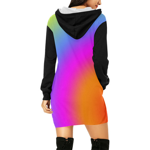 Radial Gradients Red Orange Pink Blue Green All Over Print Hoodie Mini Dress (Model H27)