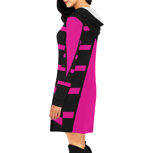 Modern Art Black Stripes Big Triangle Cut All Over Print Hoodie Mini Dress (Model H27)