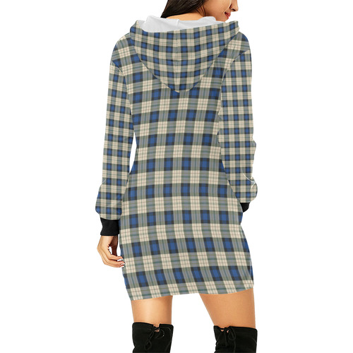 Classic Tartan Squares Fabric - blue beige All Over Print Hoodie Mini Dress (Model H27)