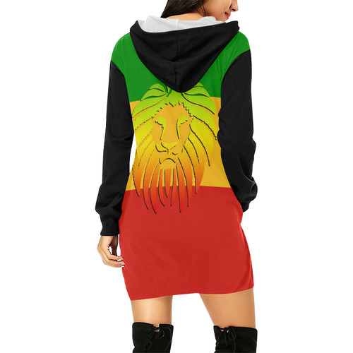 Rastafari Lion Flag green yellow red All Over Print Hoodie Mini Dress (Model H27)