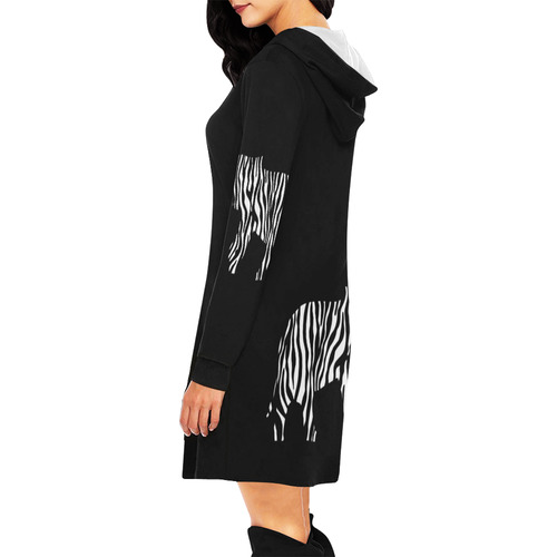 ZEBRAPHANT Elephant with Zebra Stripes black white All Over Print Hoodie Mini Dress (Model H27)