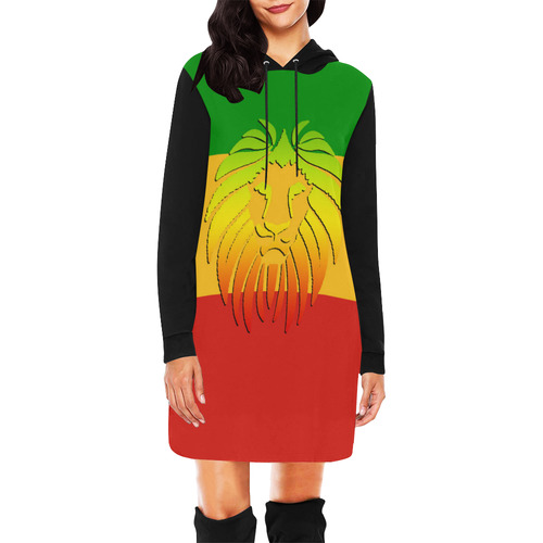 Rastafari Lion Flag green yellow red All Over Print Hoodie Mini Dress (Model H27)