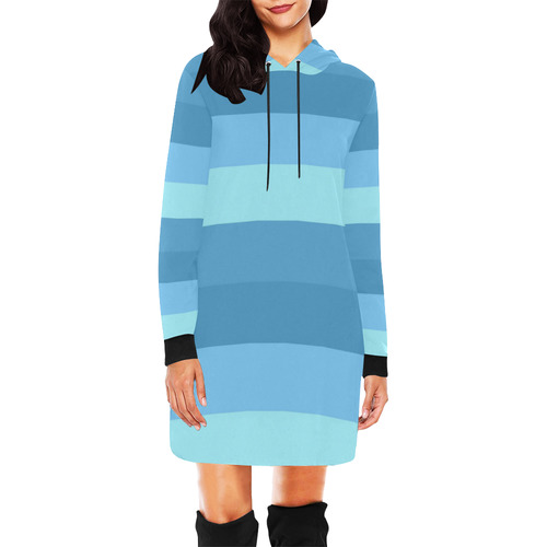 Shades Of Blue Stripes All Over Print Hoodie Mini Dress (Model H27)