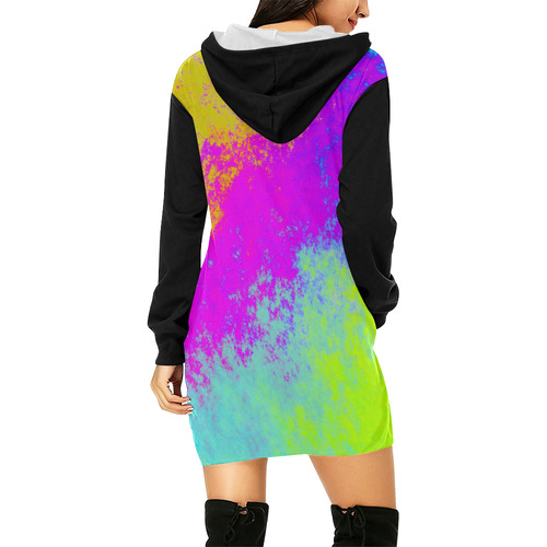 Grunge Radial Gradients Red Yellow Pink Cyan Green All Over Print Hoodie Mini Dress (Model H27)