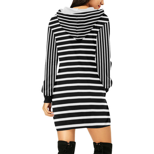 Narrow White Flat Stripes Pattern All Over Print Hoodie Mini Dress (Model H27)