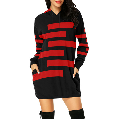 Black Background Offset Stripes Cut All Over Print Hoodie Mini Dress (Model H27)
