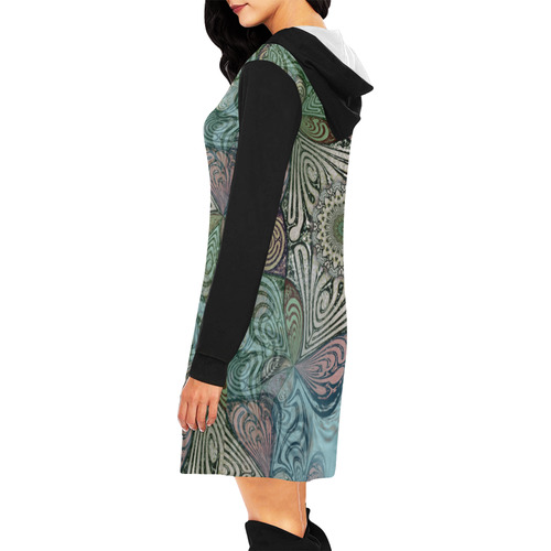 Labyrinth Mandala Blue Green Grey All Over Print Hoodie Mini Dress (Model H27)