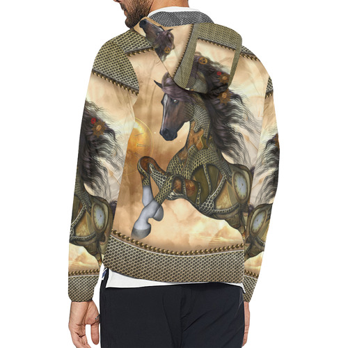 Aweseome steampunk horse, golden Unisex All Over Print Windbreaker (Model H23)