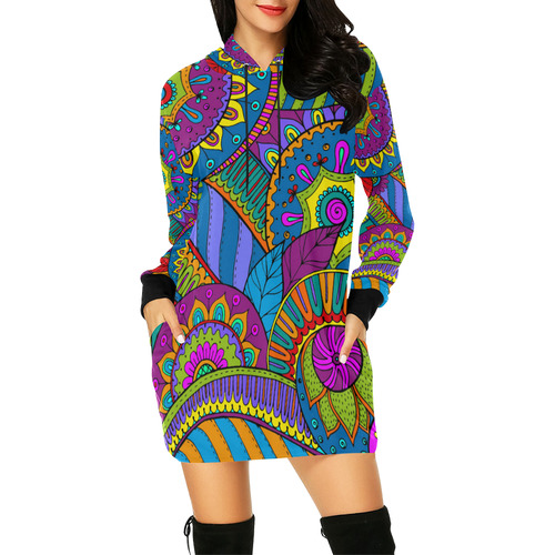 Pop Art PAISLEY Ornaments Pattern multicolored All Over Print Hoodie Mini Dress (Model H27)