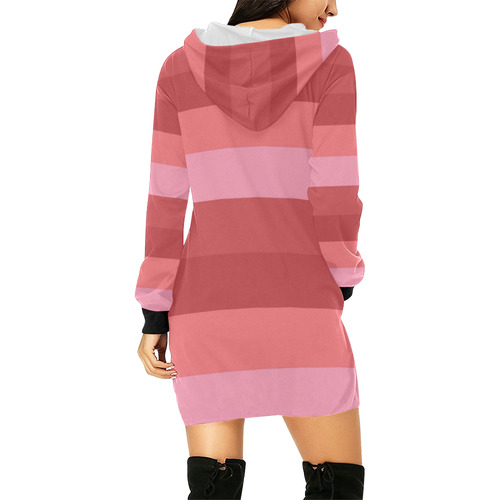 Shades Of Coral Stripes All Over Print Hoodie Mini Dress (Model H27)
