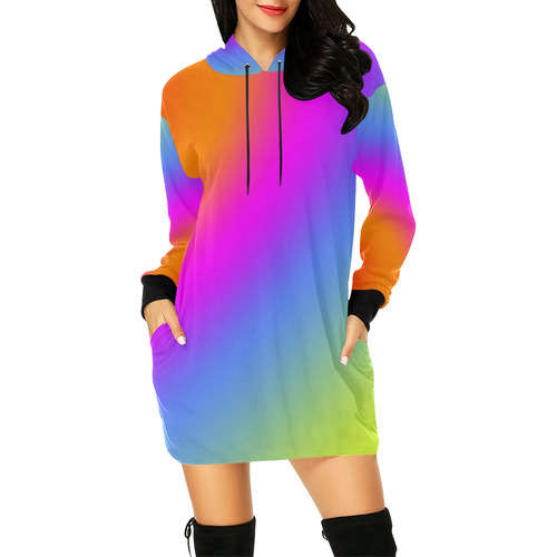 Radial Gradients Red Orange Pink Blue Green All Over Print Hoodie Mini Dress (Model H27)