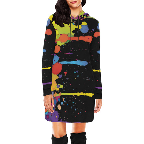 Crazy multicolored running SPLASHES All Over Print Hoodie Mini Dress (Model H27)