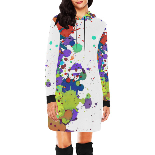 CRAZY multicolored SPLASHES / SPLATTER / SPRINKLE All Over Print Hoodie Mini Dress (Model H27)