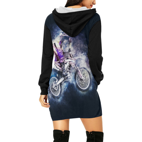 Motocross Motorcycle Motorbike All Over Print Hoodie Mini Dress (Model H27)