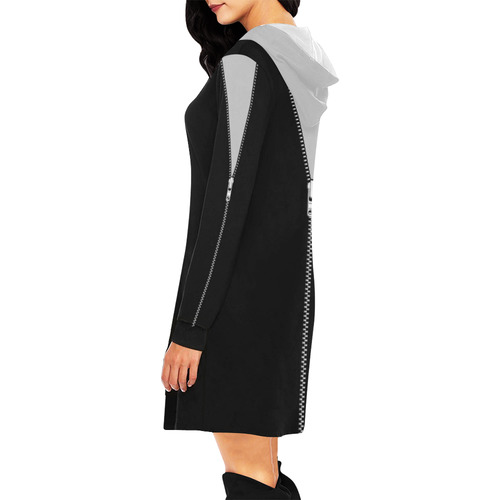 ZIPPER White Grey and Black Background All Over Print Hoodie Mini Dress (Model H27)
