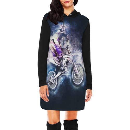 Motocross Motorcycle Motorbike All Over Print Hoodie Mini Dress (Model H27)