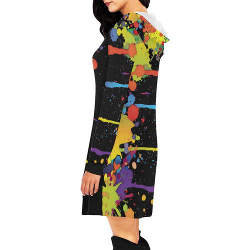 Crazy multicolored running SPLASHES All Over Print Hoodie Mini Dress (Model H27)