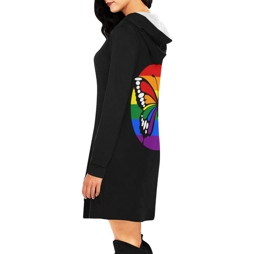 Dot Rainbow Flag Stripes Butterfly Silhouette All Over Print Hoodie Mini Dress (Model H27)