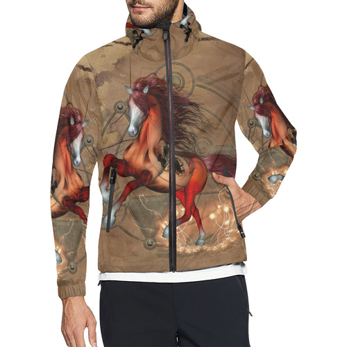 Wonderful horse with skull, red colors Unisex All Over Print Windbreaker (Model H23)