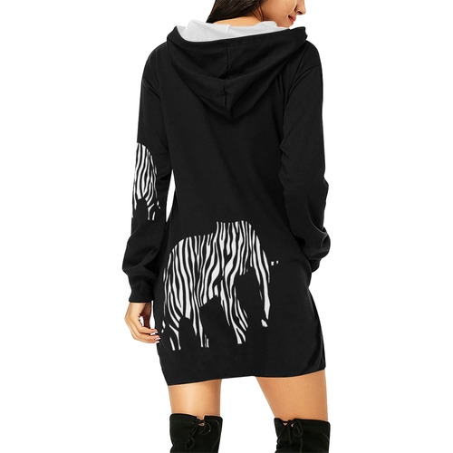 ZEBRAPHANT Elephant with Zebra Stripes black white All Over Print Hoodie Mini Dress (Model H27)