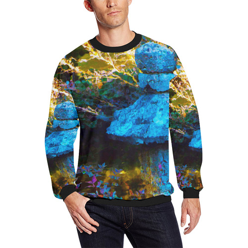 Japanese Painted Garden Men's Oversized Fleece Crew Sweatshirt (Model H18)