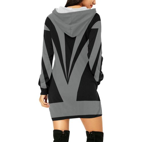 Modern Art Black Triangles Rays Stripes All Over Print Hoodie Mini Dress (Model H27)