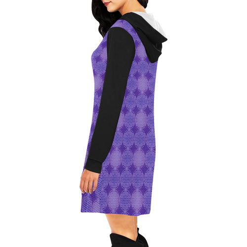 FLOWER OF LIFE stamp pattern purple violet All Over Print Hoodie Mini Dress (Model H27)