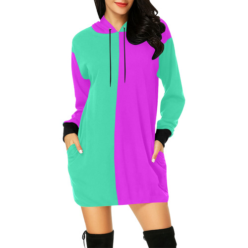 Only two Colors: Pink - Light Ocean Green All Over Print Hoodie Mini Dress (Model H27)