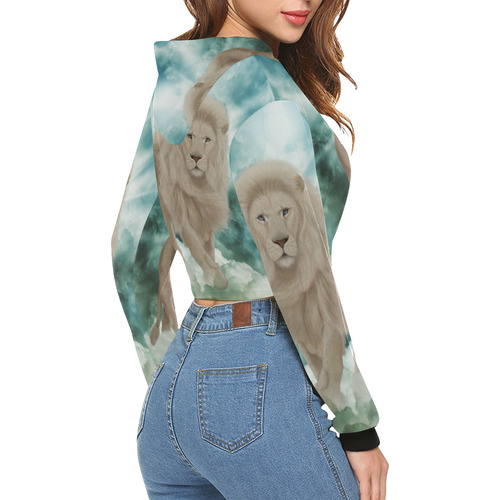 The white lion in the universe All Over Print Crop Hoodie for Women (Model H22)