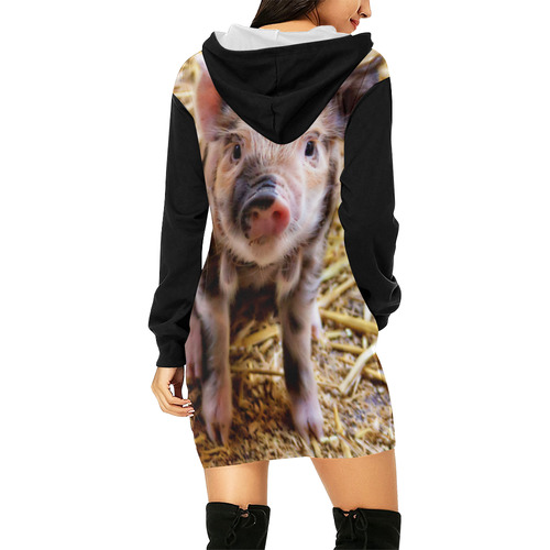 Photography - LITTLE CUTE SPOTTED PIGLET All Over Print Hoodie Mini Dress (Model H27)