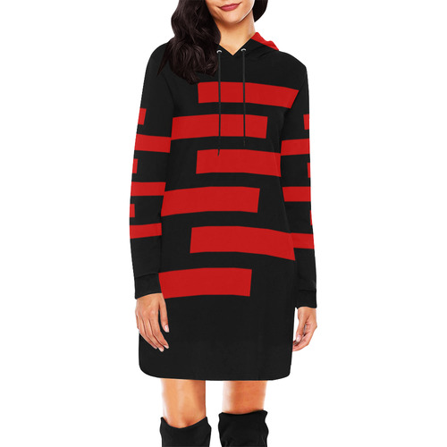 Black Background Offset Stripes Cut All Over Print Hoodie Mini Dress (Model H27)