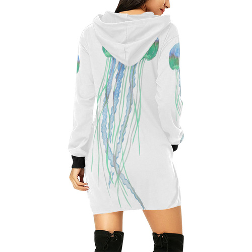 Watercolore JELLY FISH Blue Lilac Green All Over Print Hoodie Mini Dress (Model H27)