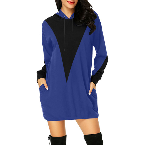 Blue Background Big Triangle Cut All Over Print Hoodie Mini Dress (Model H27)