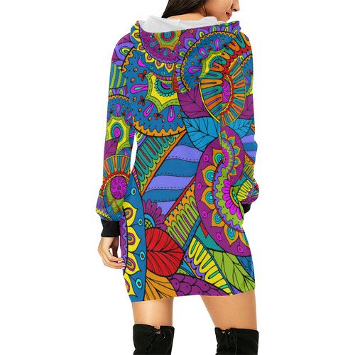 Pop Art PAISLEY Ornaments Pattern multicolored All Over Print Hoodie Mini Dress (Model H27)