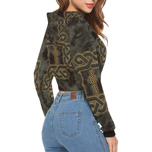 The celtic knot, rusty metal All Over Print Crop Hoodie for Women (Model H22)