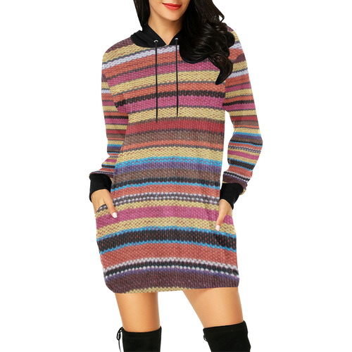 Traditional WOVEN STRIPES FABRIC - colored All Over Print Hoodie Mini Dress (Model H27)