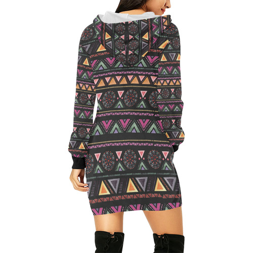 Native American Ornaments Watercolor Pattern All Over Print Hoodie Mini Dress (Model H27)