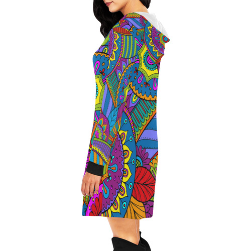 Pop Art PAISLEY Ornaments Pattern multicolored All Over Print Hoodie Mini Dress (Model H27)