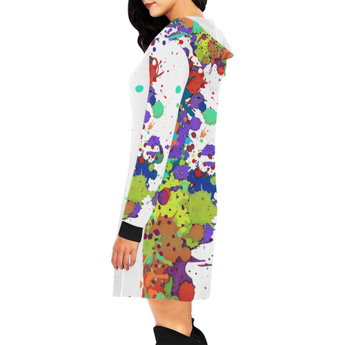 CRAZY multicolored SPLASHES / SPLATTER / SPRINKLE All Over Print Hoodie Mini Dress (Model H27)