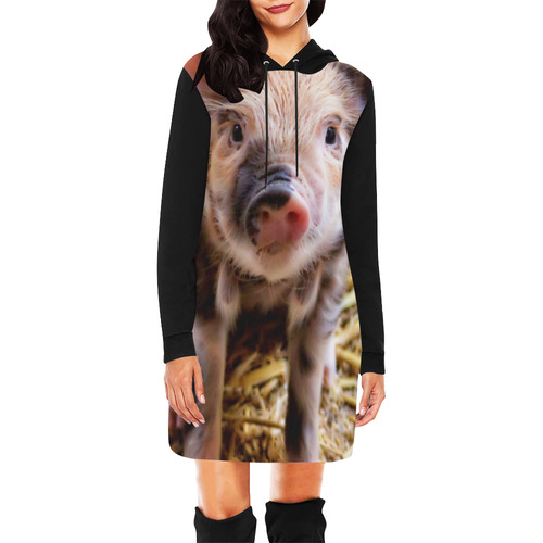 Photography - LITTLE CUTE SPOTTED PIGLET All Over Print Hoodie Mini Dress (Model H27)