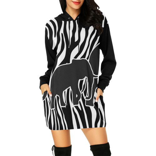 ELEPHANTS to ZEBRA stripes black & white All Over Print Hoodie Mini Dress (Model H27)