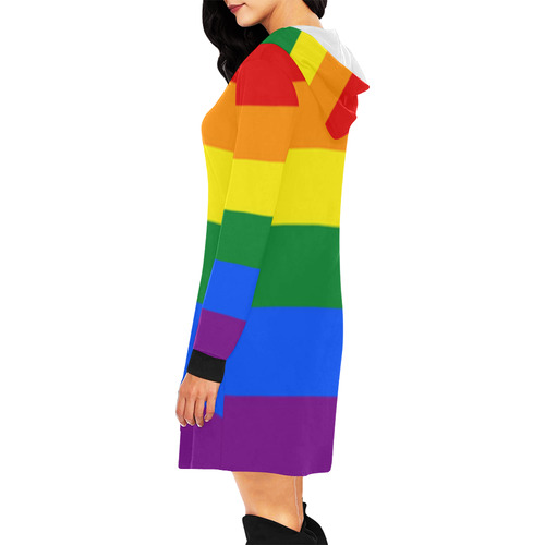 Gay Pride Rainbow Flag Stripes All Over Print Hoodie Mini Dress (Model H27)