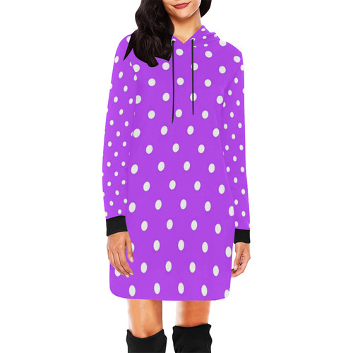 Royal Purple White Dots All Over Print Hoodie Mini Dress (Model H27)