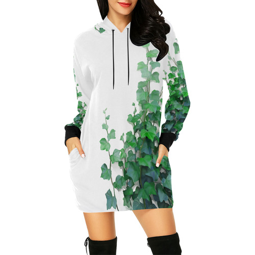 Watercolor Ivy - Vines, plant watercolor All Over Print Hoodie Mini Dress (Model H27)