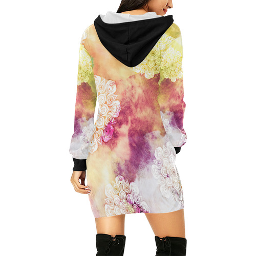 Watercolor LOTUS MANDALA Pattern - grunge style All Over Print Hoodie Mini Dress (Model H27)