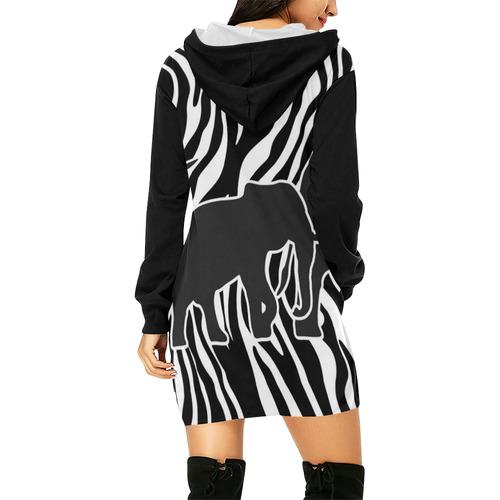 ELEPHANTS to ZEBRA stripes black & white All Over Print Hoodie Mini Dress (Model H27)