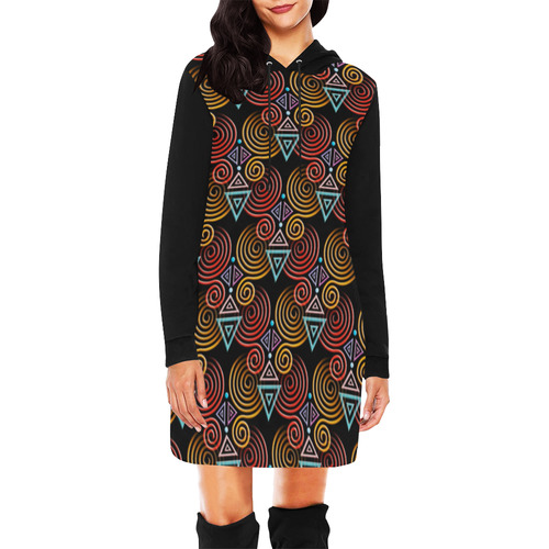 Lovely Geometric LOVE Hearts Pattern All Over Print Hoodie Mini Dress (Model H27)