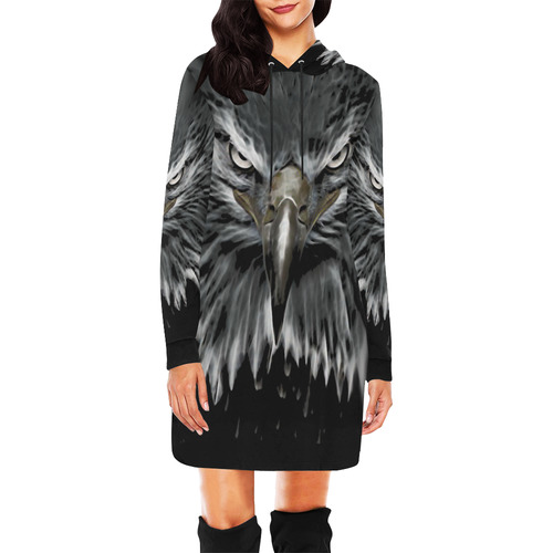 Strong EAGLE Face black All Over Print Hoodie Mini Dress (Model H27)