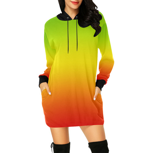 Rastafari Gradient Green Yellow Red All Over Print Hoodie Mini Dress (Model H27)